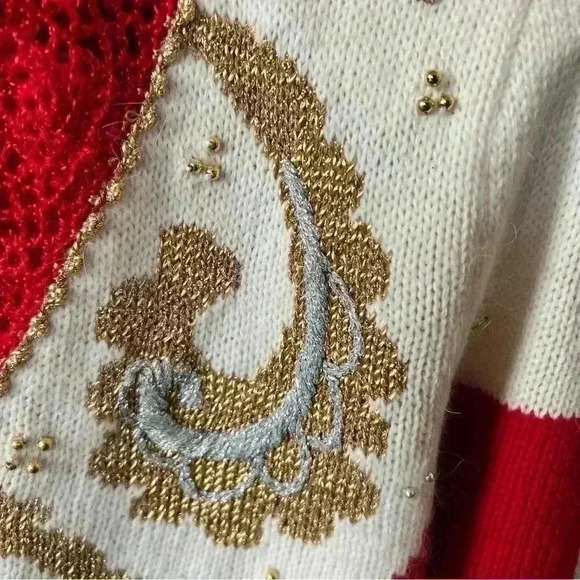 Vintage 80s Dana Scott Avant-Garde Red And Cream Mixed Media Sweater - Medium - Picture 6 of 9